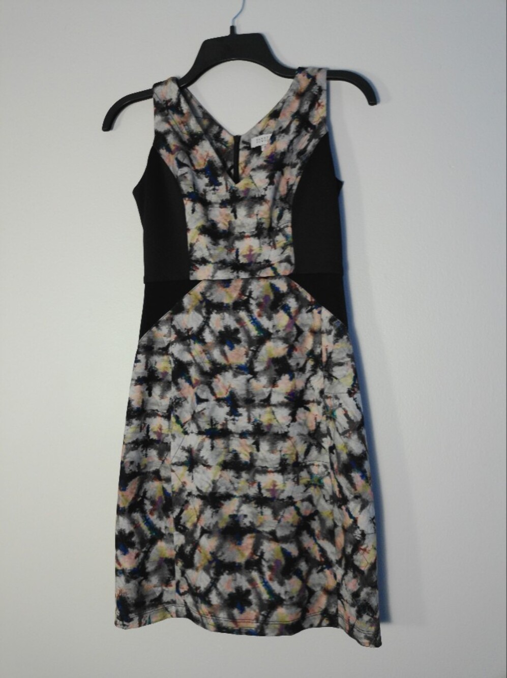 Barneys New York Black Panel Multicolor Abstract Print Dress
